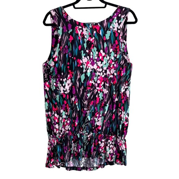 NEW Daisy Fuentes Top Large Floral Print Sleeveless Drop Waist Peplum Stretch - Picture 4 of 9
